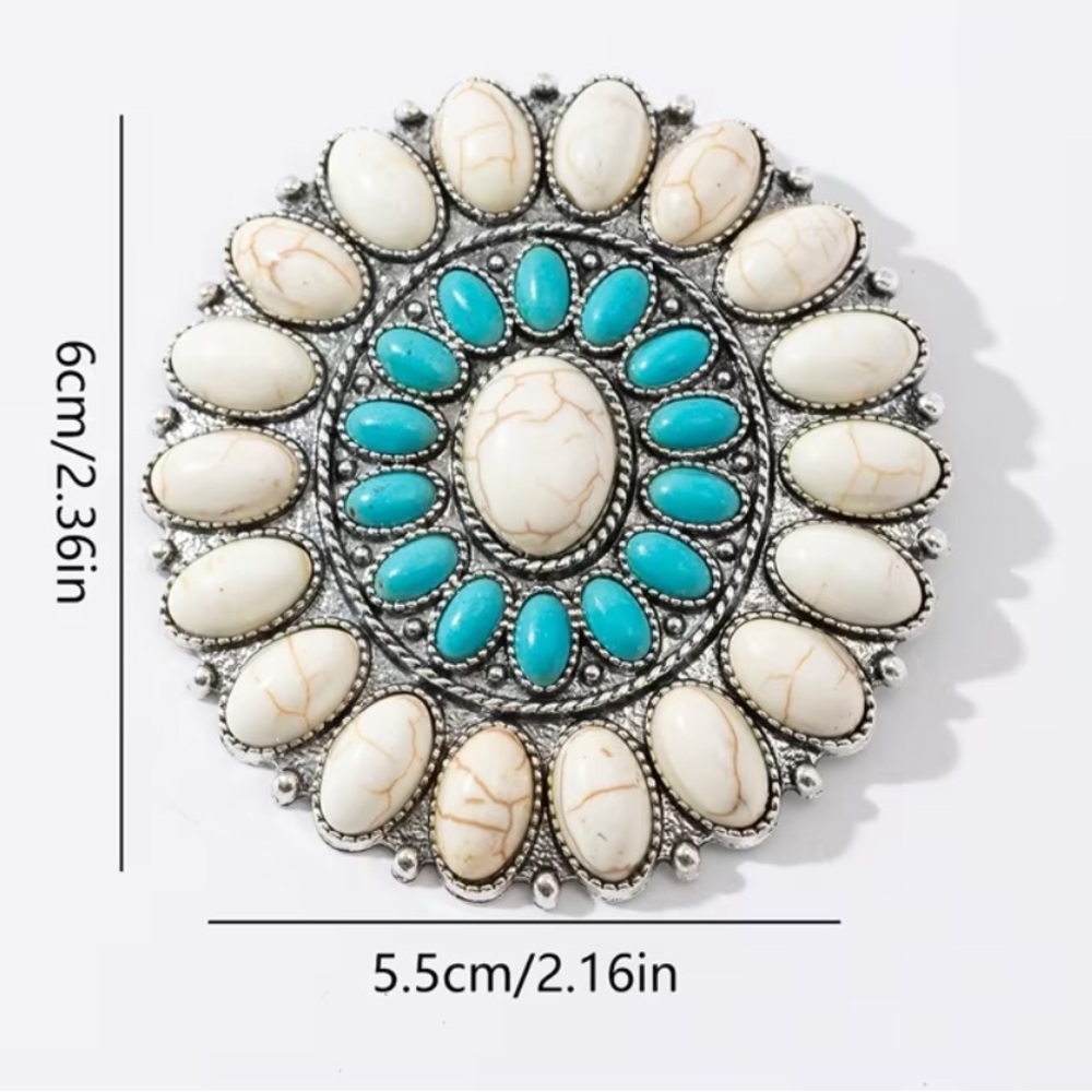 Boho Statement Brooch Turquoise & Cream Colored Zinc Alloy Brooch NEW - Picture 3 of 5
